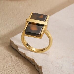 Tortoise Crystal 14k Gold Plated Ring Adjustable